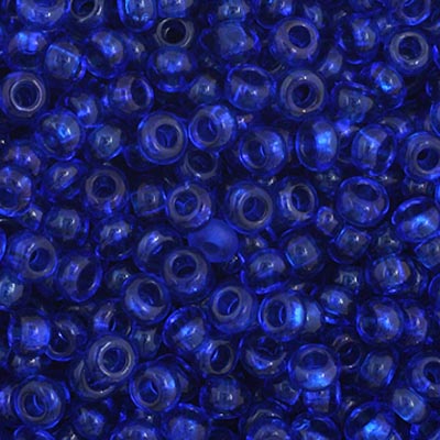 Close-up of Preciosa 11/0 Czech glass seed beads in transparent navy blue