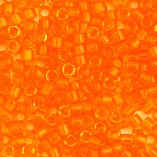 Close-up of Miyuki Delica 11/0 DB0703 cylinder beads in transparent orange