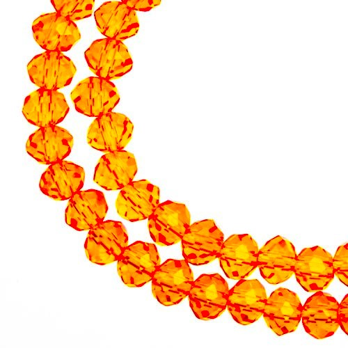 Two strands of Crystal Lane 3x4mm faceted glass rondelle beads in transparent orange