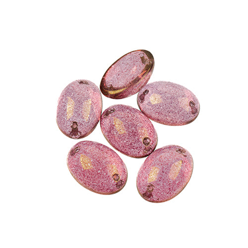 Five 13 x 18mm Czech glass oval cabochons in transparent red marble with foiling