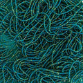 Close-up of strung Preciosa 13/0 true cut charlotte beads in transparent teal with a luster finish