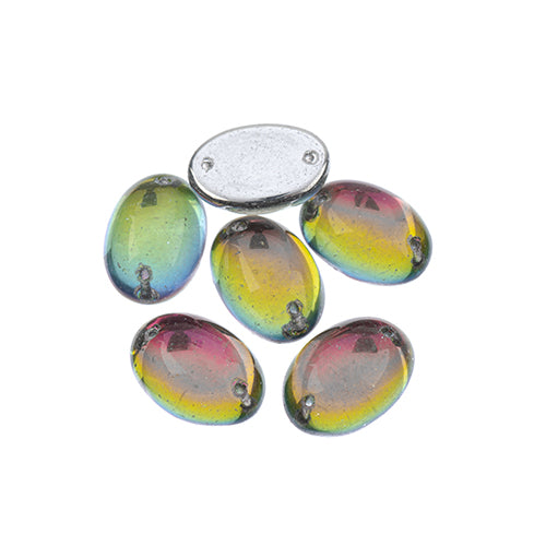 Five 13 x 18mm Czech glass oval cabochons in transparent vitrail with foiling