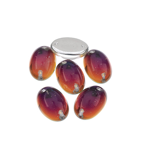 Five 13 x 18mm Czech glass oval cabochons in transparent volcano purple with foiling