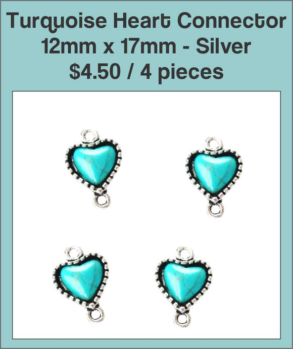 12mm x 17mm Heart Turquoise Connector