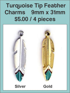 9mm x 31mm Turquoise Tip Feather Charm