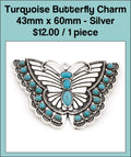 Silver-tone 43 x 60mm butterfly charm set with turquoise-coloured stones