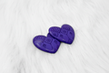 Pair of 37mm resin heart cabochons (cabs) in purple with an embossed geometric pattern