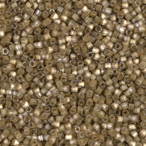 Close-up of Miyuki Delica 11/0 DB0671 cylinder beads in variegated taupe with a silk satin sheen