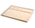 Beige velvet-flocked bead work tray, 13 x 9 inches, with a row of compartments