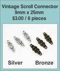 9 x 25mm vintage scroll connectors in silver and bronze tone