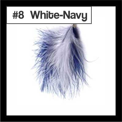 Fluffy 8cm feather tassel blending white and navy, with a silver-tone cap, labelled #8