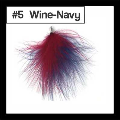 Fluffy 8cm feather tassel blending wine and navy, with a silver-tone cap, labelled #5