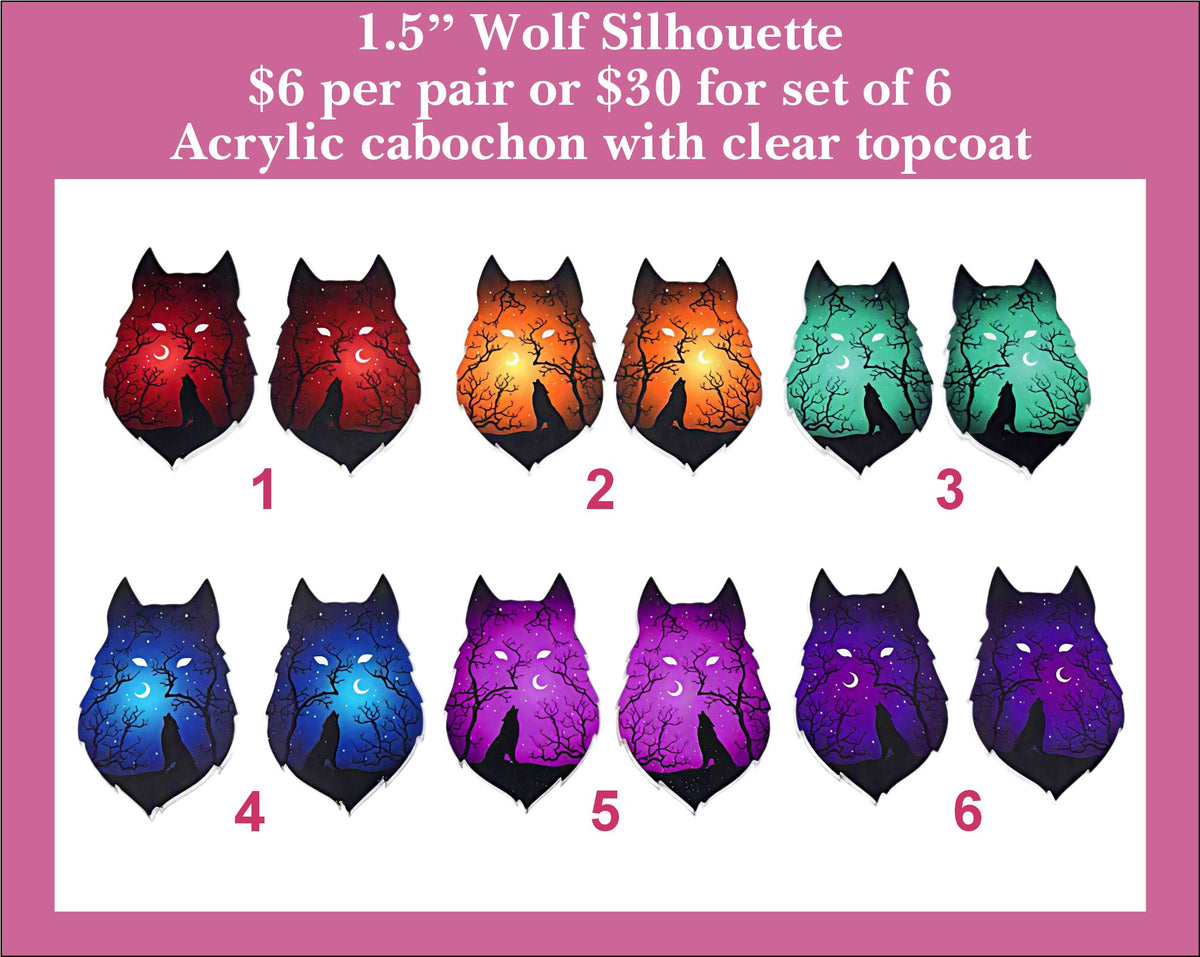 Wolf Silhouette, UV Printed Acrylic Cabochons