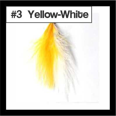 Fluffy 8cm feather tassel blending yellow and white, with a silver-tone cap, labelled #3