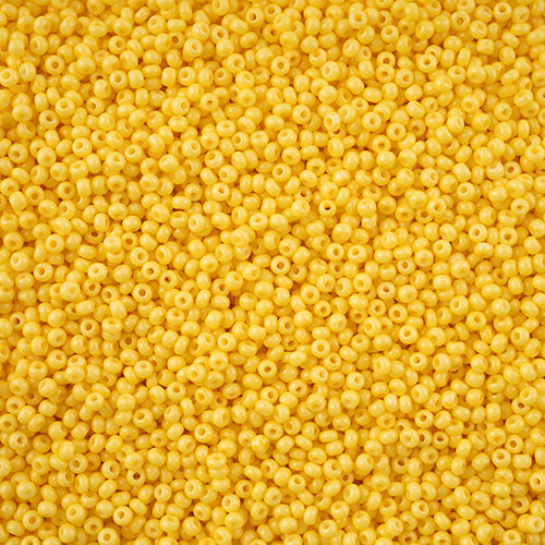 Close-up of Preciosa 11/0 Czech glass seed beads in yellow chalk solgel