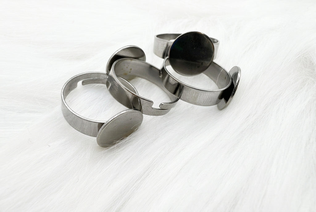 Stainless Steel Adjustable Ring Blank, 12mm Pad