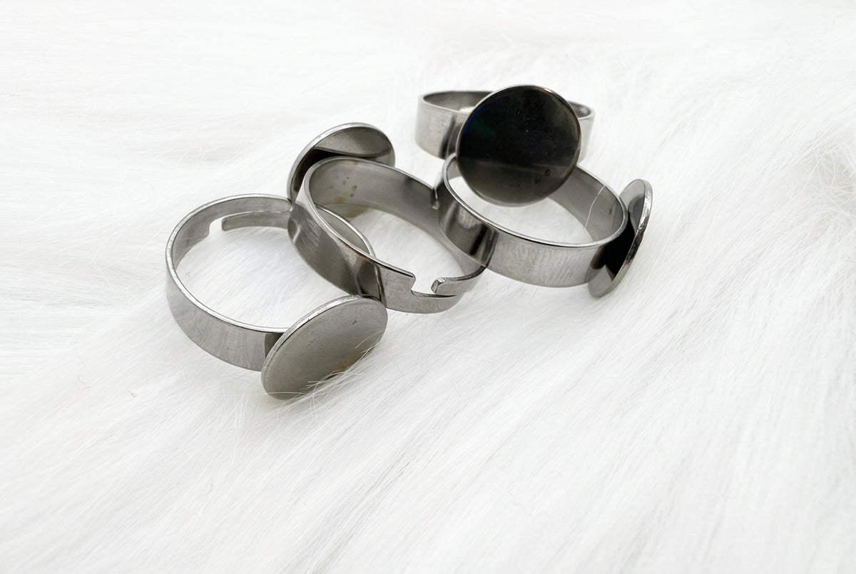 Stainless Steel Adjustable Ring Blank, 12mm Pad