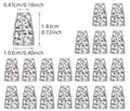 Size chart of silver-tone 10 x 18mm scroll pattern bead cones with rows of cones