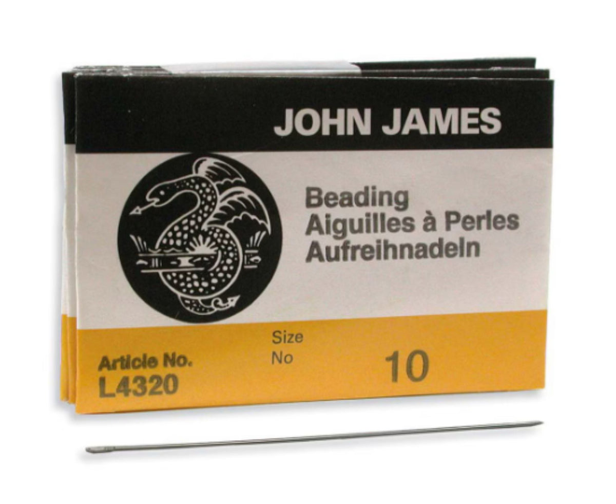John James beading needles package, size 10, with the needle size printed on the label