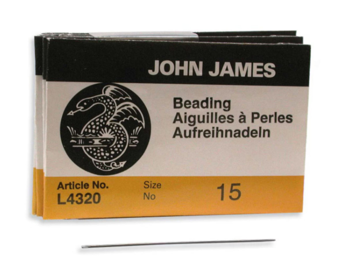 John James beading needles package, size 15, with the needle size printed on the label