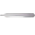 Silver metal bead scoop with a tapered tip, lying on its side on a white background