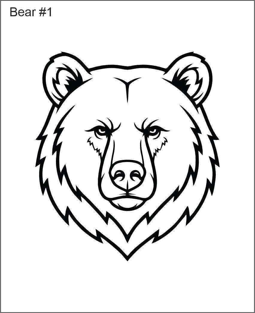 Line drawing of the bear head beading pattern, labelled 'Bear #1'