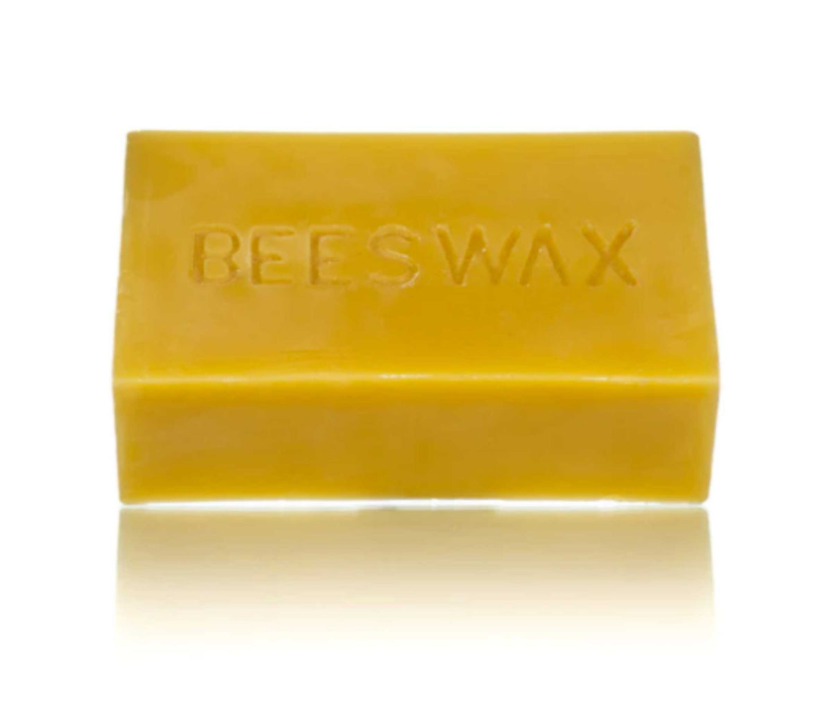 Single 1 lb block of yellow beeswax stamped with the word beeswax