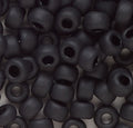 Close-up of 9mm glass crow beads in matte black, filling the frame