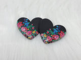 Busy Beaver Exclusives - 37mm Resin Heart Cabochons - Black Kokum Floral