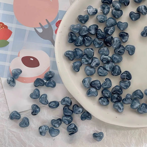 10mm x 12mm Acrylic Beads, Swirl Heart Blue