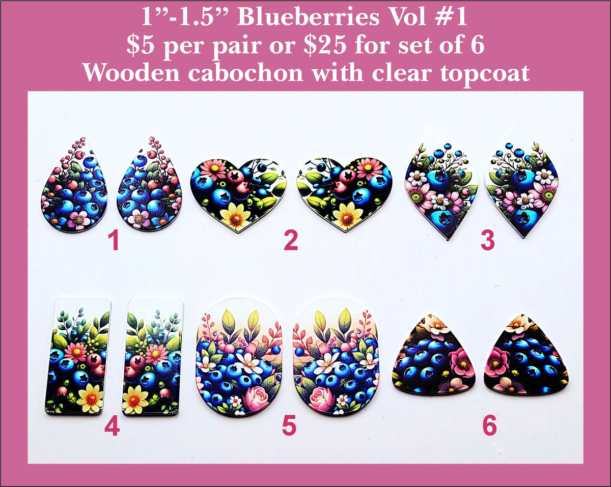 Blueberries, UV Printed Acrylic Cabochons
