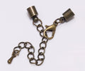 Bronze cord end clasp with a 4mm hole, lobster clasp and extender chain