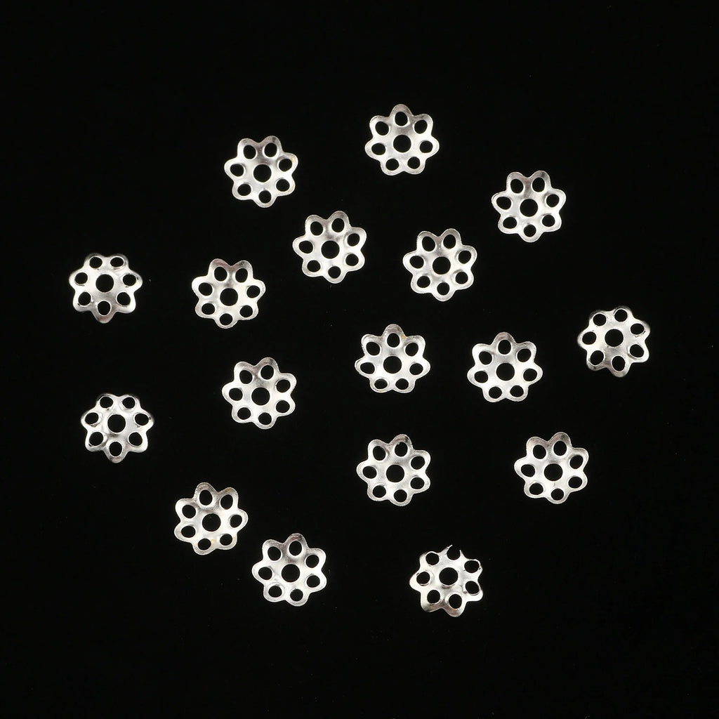 6mm silver stainless steel filigree flower bead caps