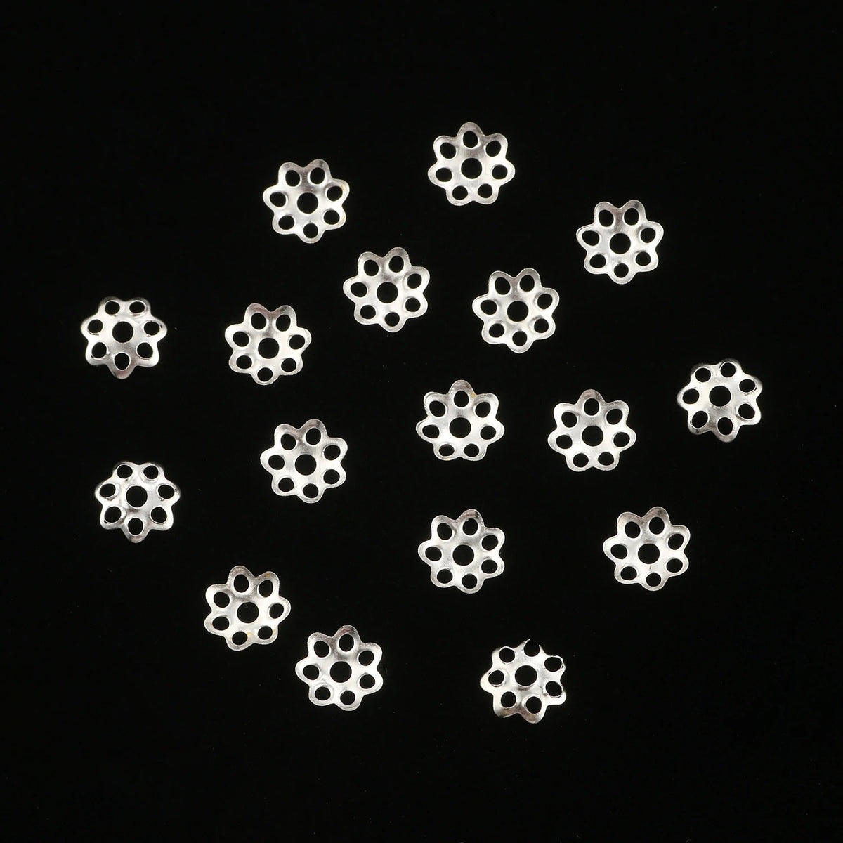 6mm silver stainless steel filigree flower bead caps