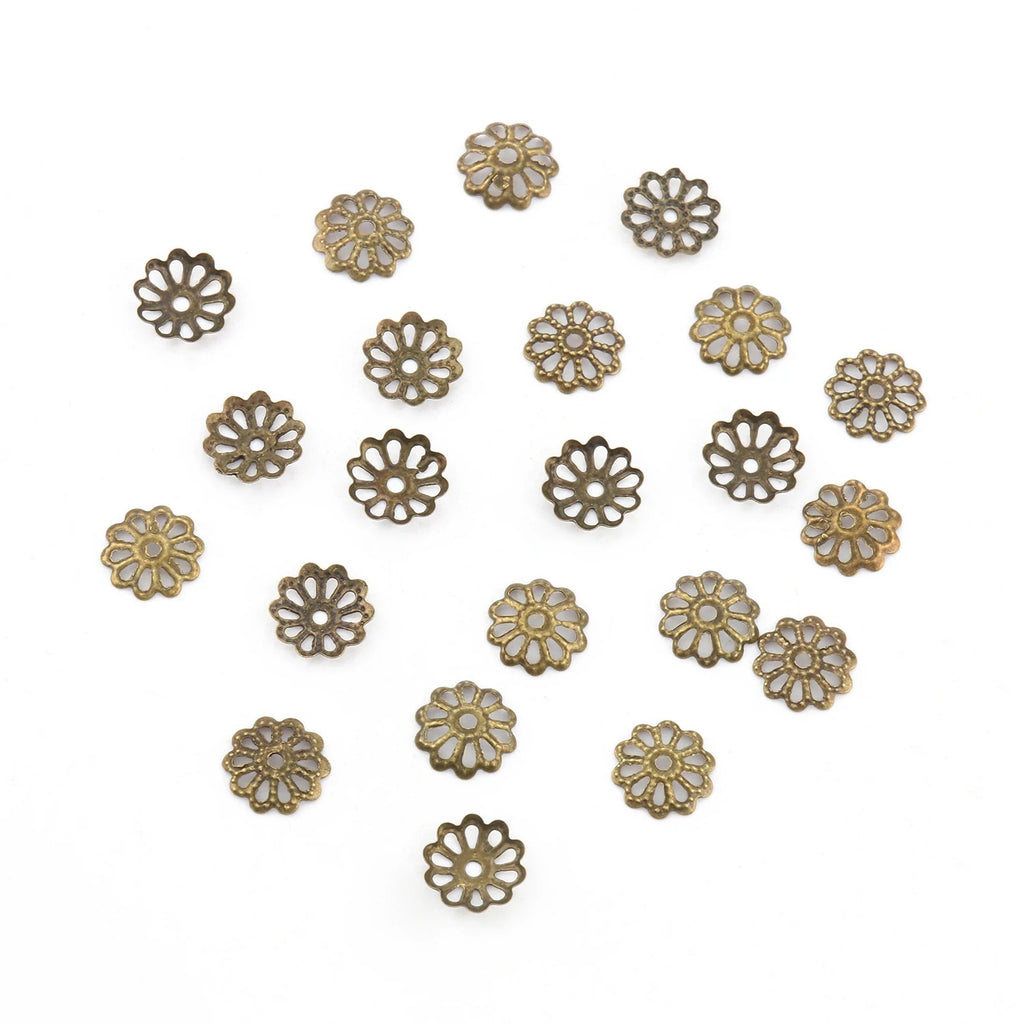 9mm antique brass filigree flower bead caps