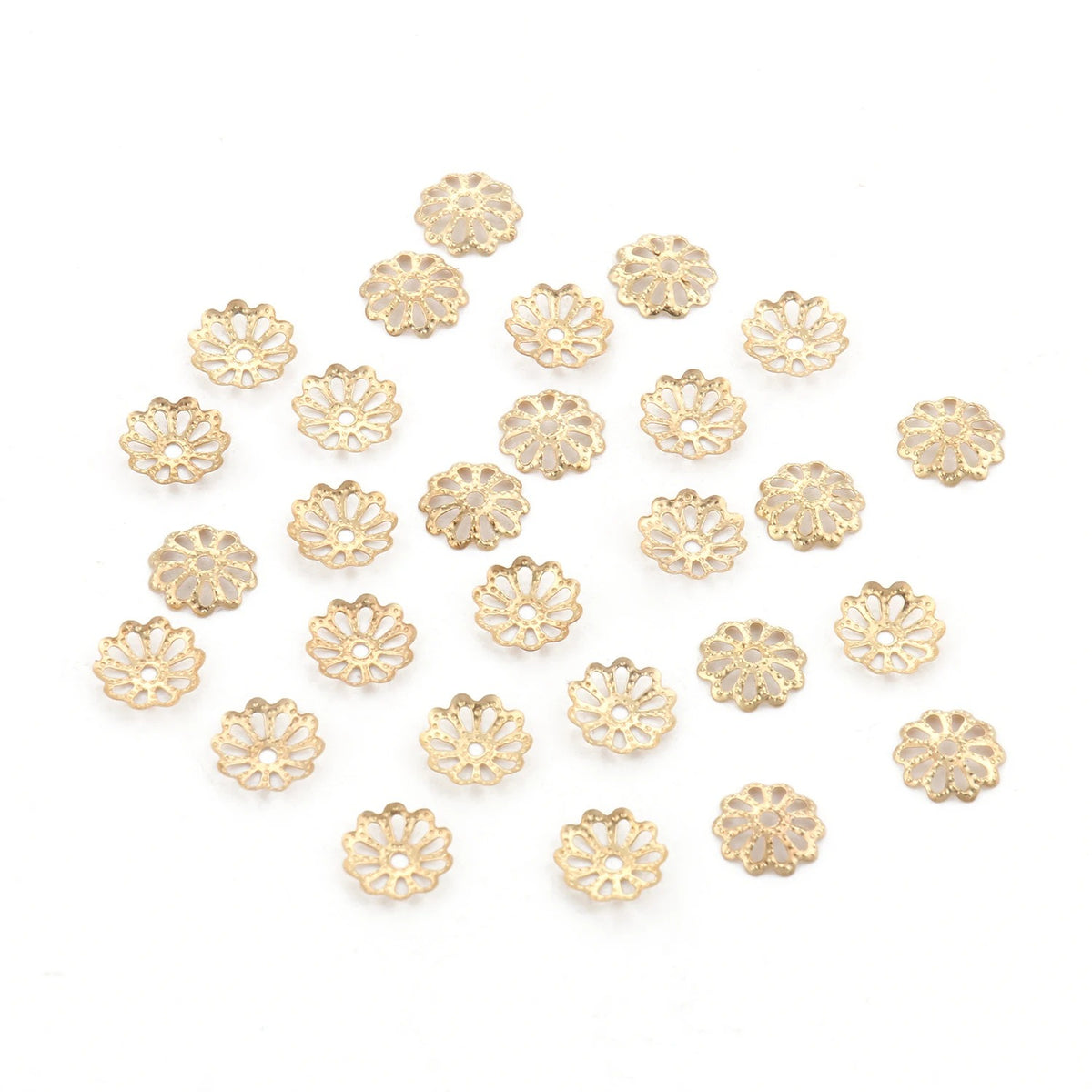 9mm gold stainless steel filigree flower bead caps