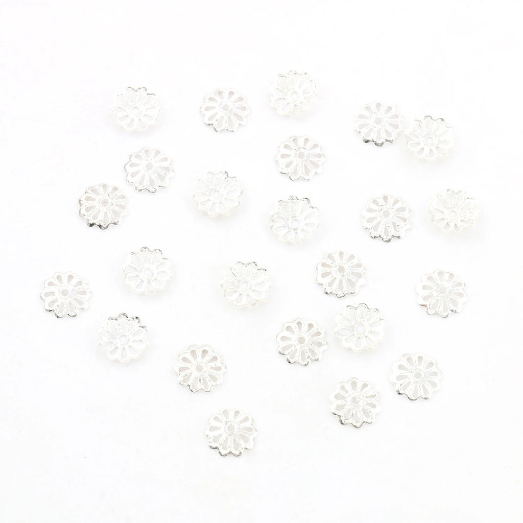 9mm silver stainless steel filigree flower bead caps