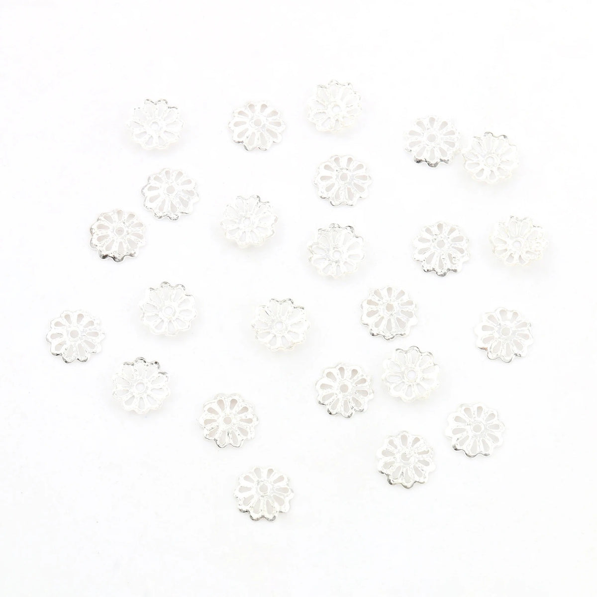 9mm silver stainless steel filigree flower bead caps