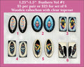 Six pairs of 1.25 to 1.5 inch cabochons (cabs) with feather and bird designs in mixed shapes