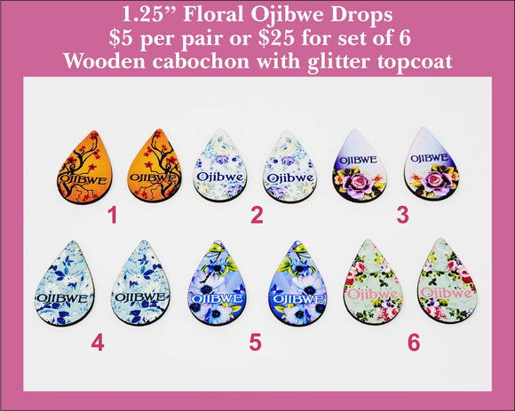 1.25'' Floral Ojibwe Drops - Wood Cabochon