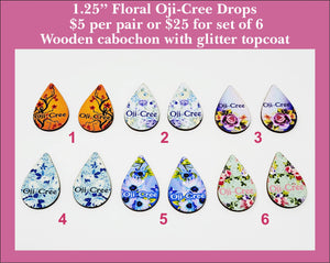 1.25'' Floral Oji-Cree Drops - Wood Cabochon