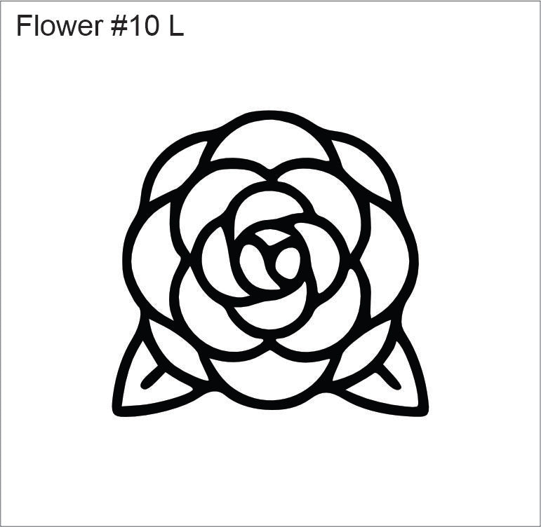 Line drawing of the left rose beading pattern, labelled 'Flower #10 L'