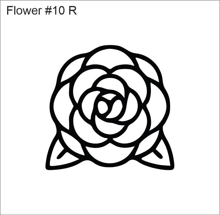 Line drawing of the right rose beading pattern, labelled 'Flower #10 R'