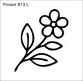 Line drawing of the left five-petal flowers on a leafy stem beading pattern, labelled 'Flower #13 L'