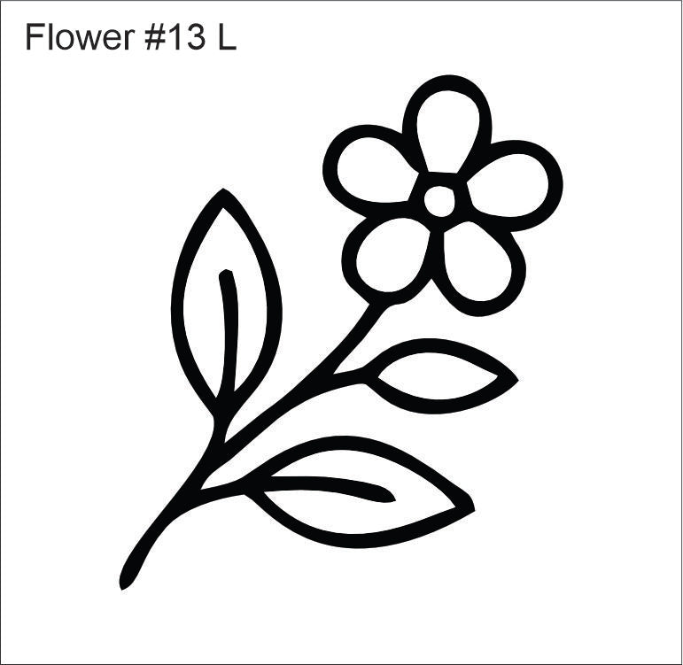 Line drawing of the left five-petal flowers on a leafy stem beading pattern, labelled 'Flower #13 L'
