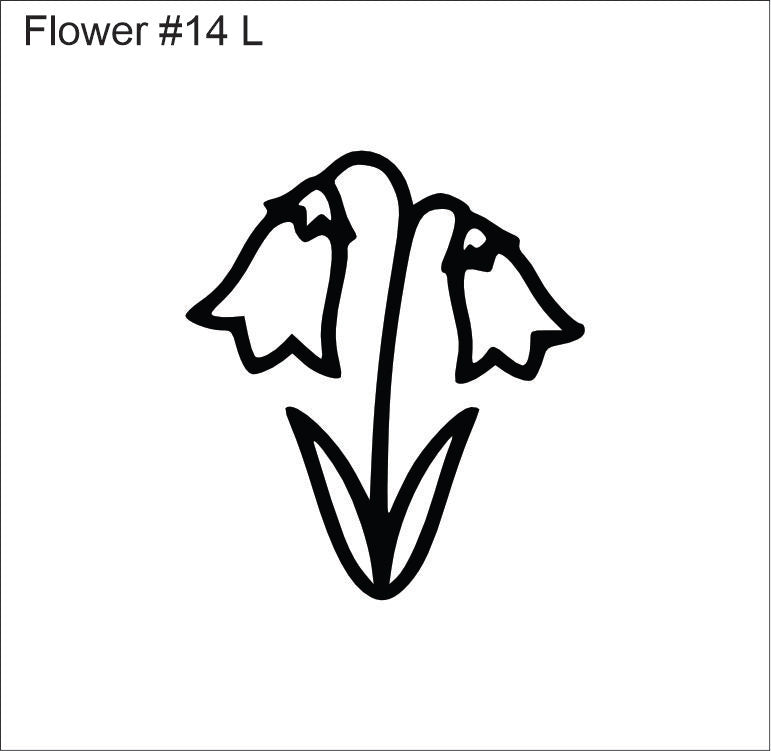 Line drawing of the left bell flowers beading pattern, labelled 'Flower #14 L'