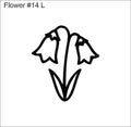 Line drawing of the left bell flowers beading pattern, labelled 'Flower #14 L'