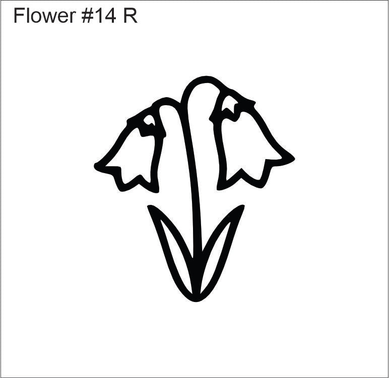Line drawing of the right bell flowers beading pattern, labelled 'Flower #14 R'