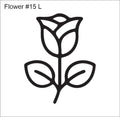 Line drawing of the left rose on a leafy stem beading pattern, labelled 'Flower #15 L'