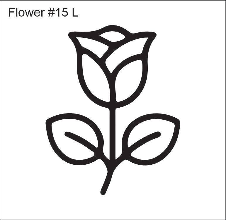 Line drawing of the left rose on a leafy stem beading pattern, labelled 'Flower #15 L'